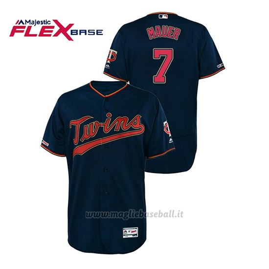 Maglia Baseball Uomo Minnesota Twins Joe Mauer 150th Aniversario Patch Autentico Flex Base Blu